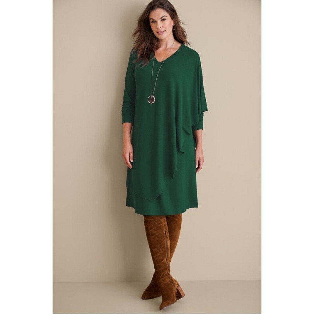 Soft Surroundings Marla Wrap Sweater Dress Size L Emerald  Green NEW NWT